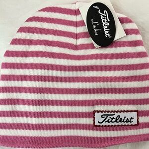 NWT Women’s Titleist Golf Beanie Striped Pink White Lightweight 100% Cotton NEW